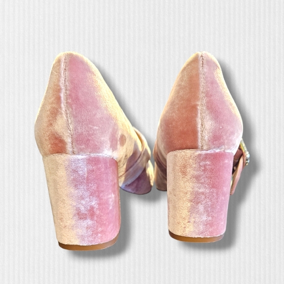 pink velvet block heeled pumps - Picture 5 of 6